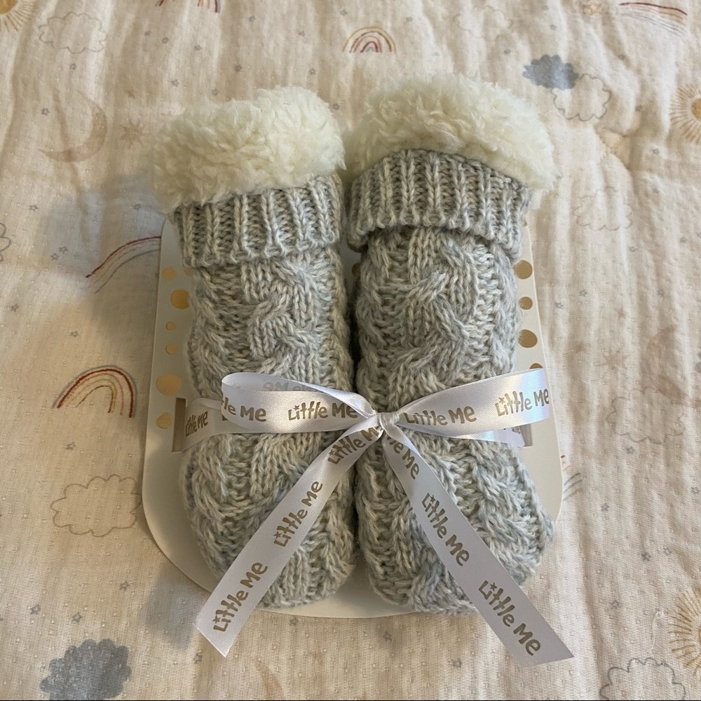 Little Me Faux Fur Lined Knit Booties 6-12 months NWT